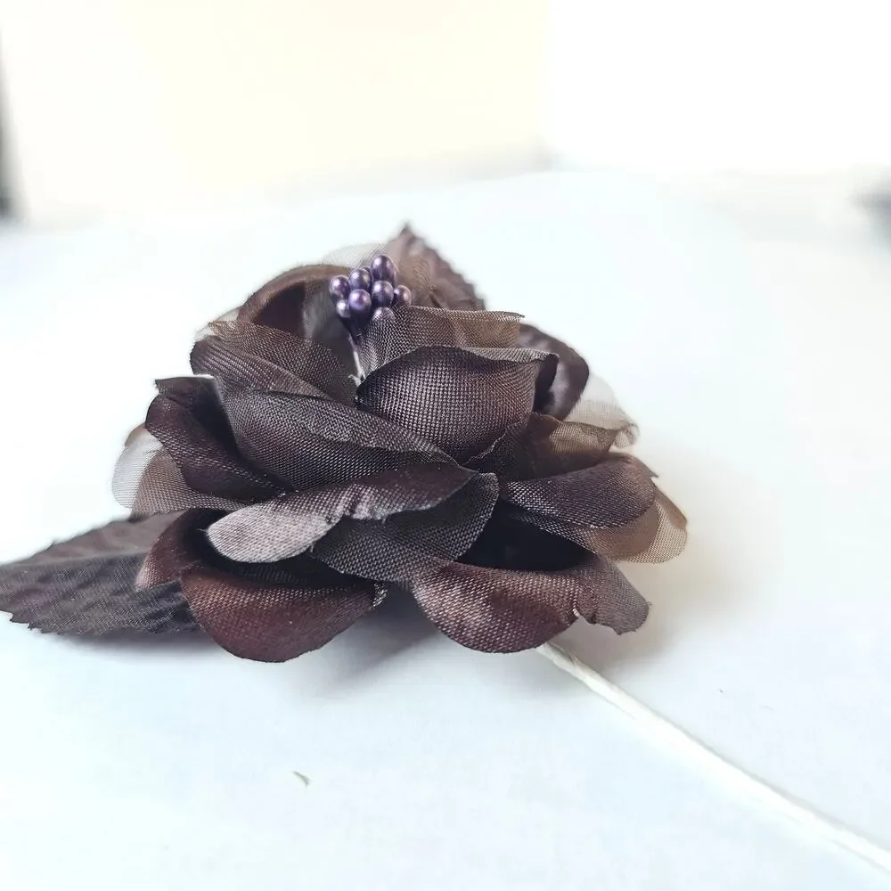 14 Chocolate Brown Silk Rose Picks 2.5in Artificial Flowers Wedding Floral Craft